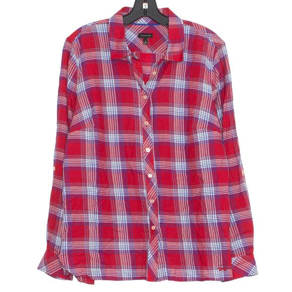 NWOT Talbots Top Academia Cottage Preppy Retro Americana Button Plaid Red Large - Picture 1 of 6